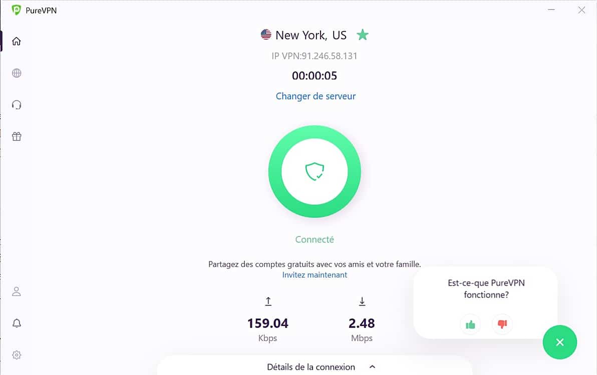 PureVPN sous la forme d'une application de bureau sur Windows