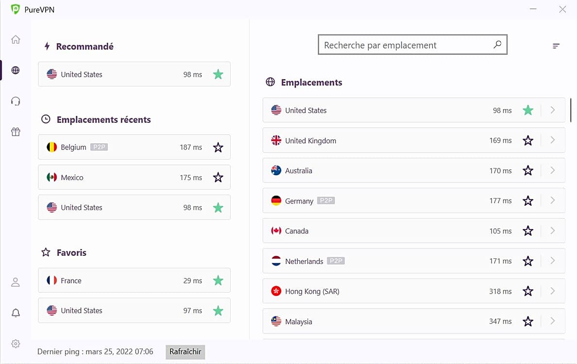 débits et vitesse de connexion avec PureVPN